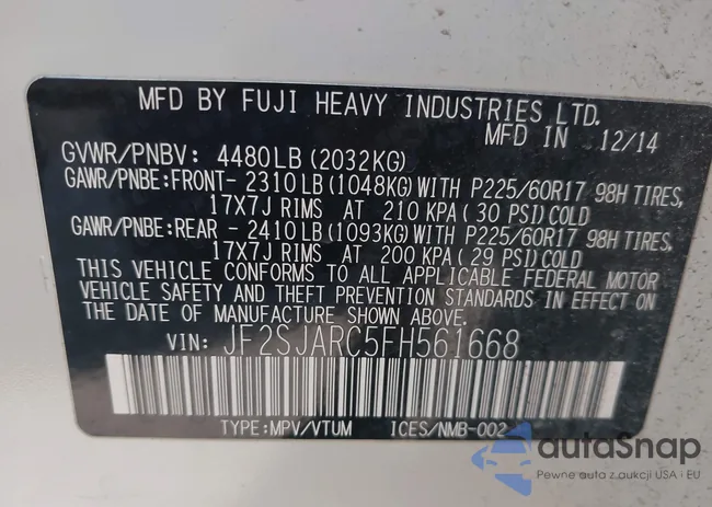 JF2SJARC5FH561668: 44191810