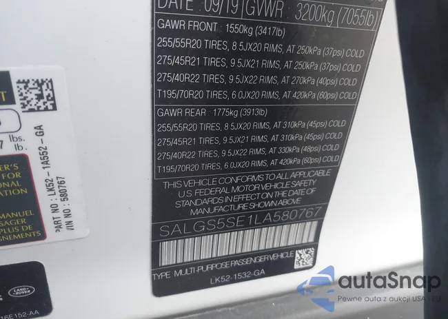 SALGS5SE1LA580767: 44191934