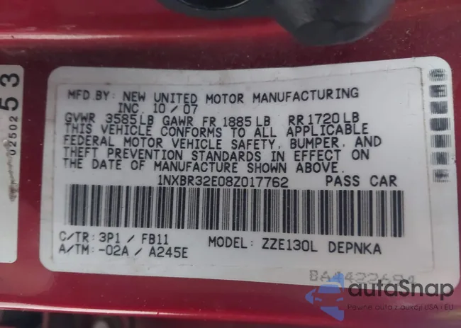 1NXBR32E08Z017762: 44191008