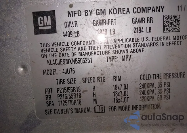 KL4CJESMXNB505251: 44191012