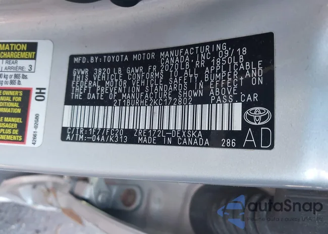 2T1BURHE2KC172802: 44191224