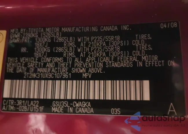 2T2HK31UX9C107961: 44192570