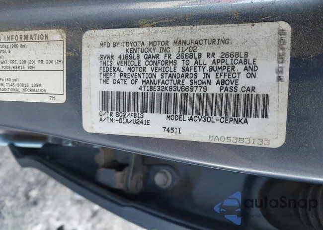 4T1BE32K83U669779: 44192910