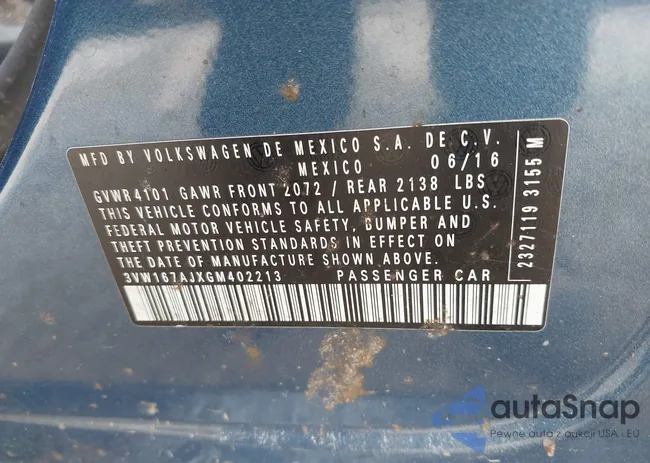 3VW167AJXGM402213: 44192143