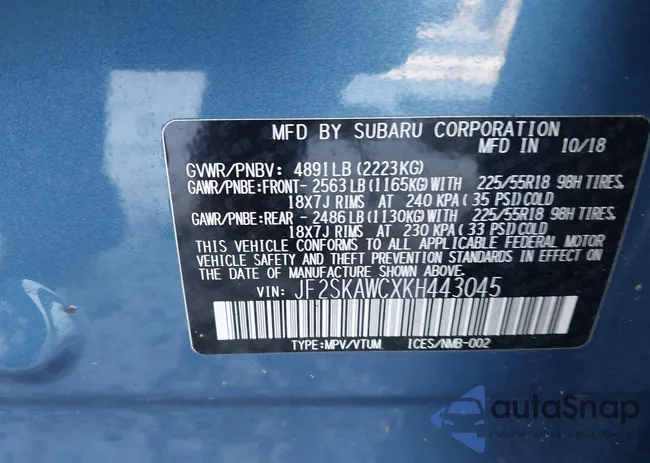 JF2SKAWCXKH443045: 44192196