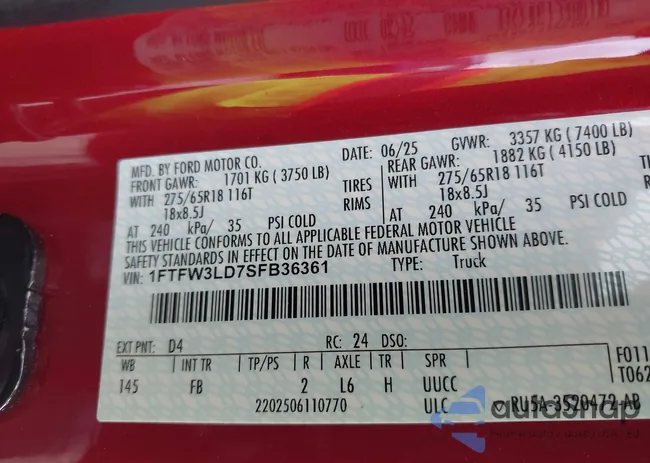 1FTFW3LD7SFB36361: 44192256