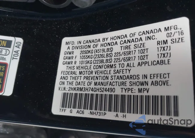 2HKRM3H74GH524490: 44193424