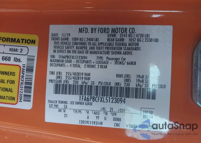 1FA6P8CFXL5123094: 44193900