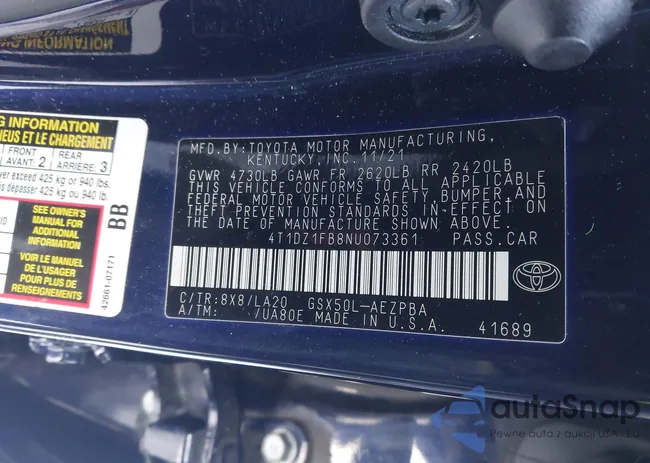 4T1DZ1FB8NU073361: 44193972