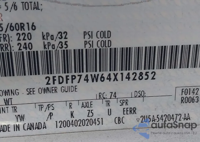 2FDFP74W64X142852: 44193016