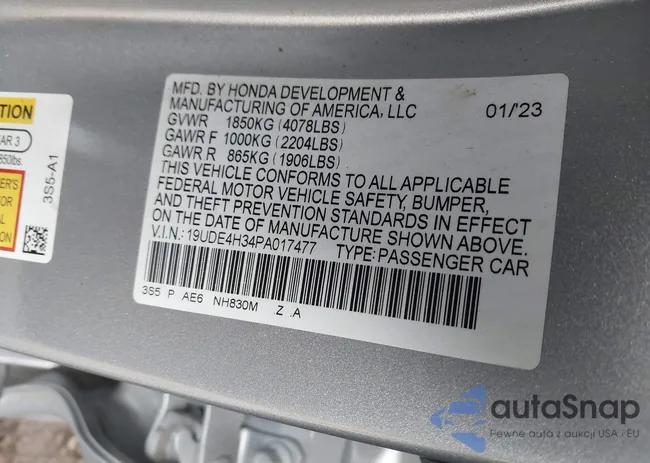 19UDE4H34PA017477: 44193020