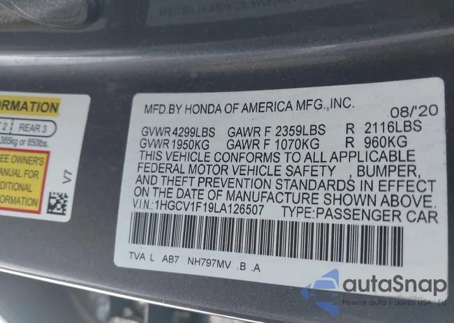 1HGCV1F19LA126507: 44193029