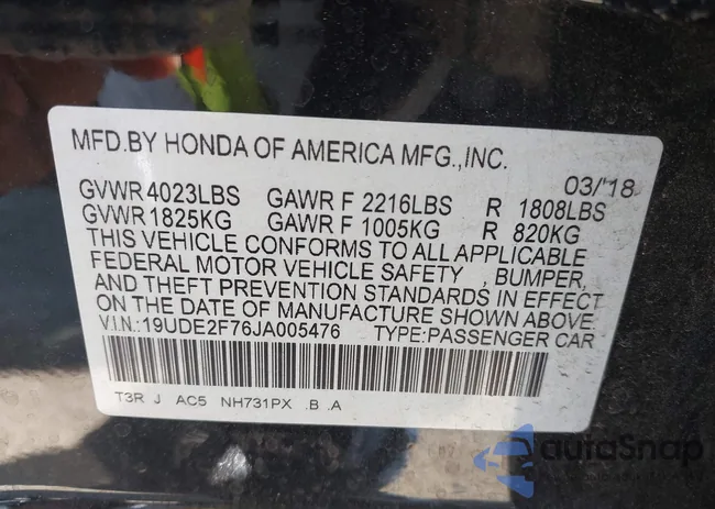 19UDE2F76JA005476: 44193353