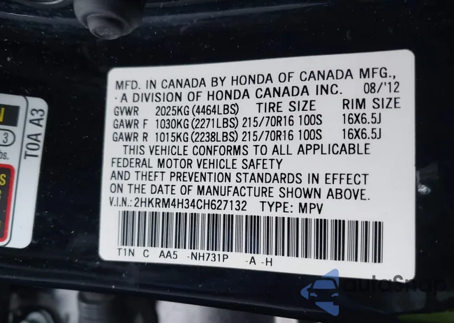 2HKRM4H34CH627132: 44193393