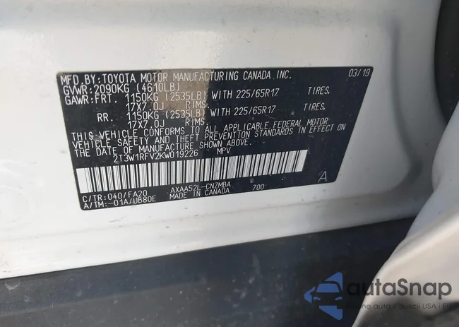 2T3W1RFV2KW019226: 44194578