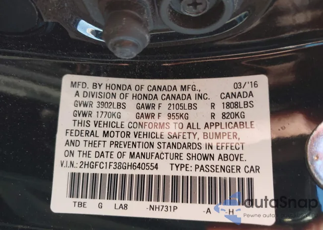 2HGFC1F38GH640554: 44194645