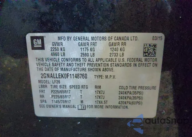 2GNALLEK0F1148760: 44194726