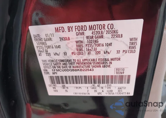 1FMCU0DG5BKB22543: 44194190