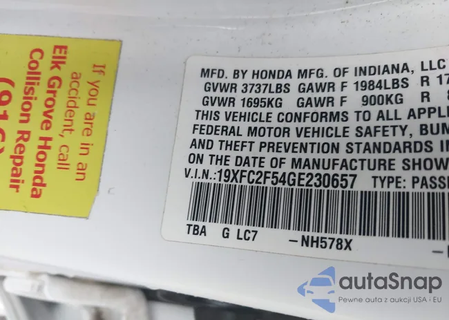 19XFC2F54GE230657: 44194274