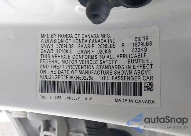 2HGFC2F66KH592268: 44195565