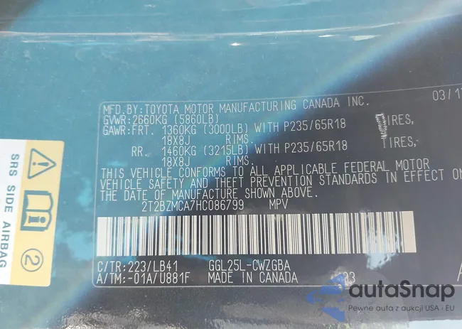 2T2BZMCA7HC086799: 44195916