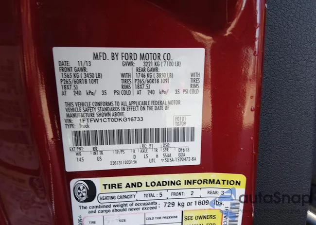 1FTFW1CT0DKG16733: 44195100