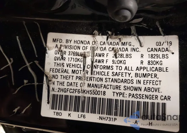 2HGFC2F64KH550018: 44195398