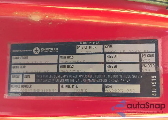 1B7FD04T3HS518834: 44196499