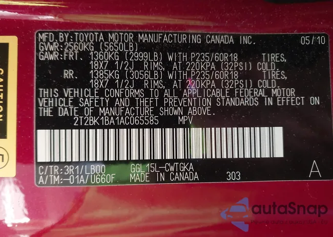 2T2BK1BA1AC065585: 44196670