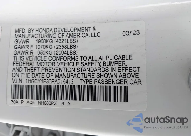 1HGCY1F30PA016413: 44196959