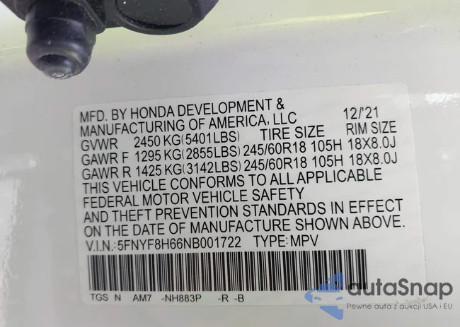 5FNYF8H66NB001722: 44196053