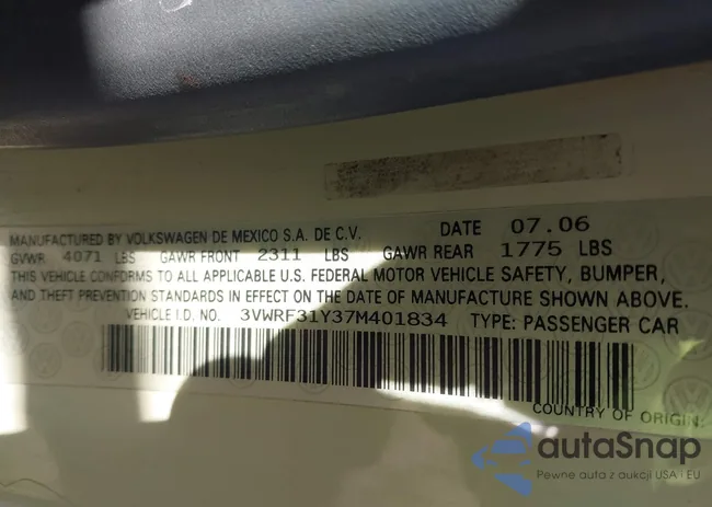 3VWRF31Y37M401834: 44196100