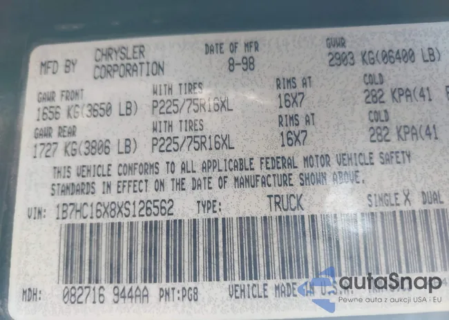 1B7HC16X8XS126562: 44196299