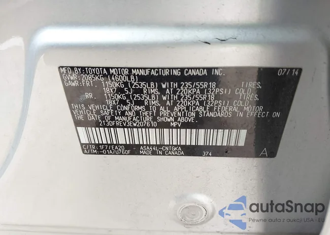 2T3DFREV3EW207610: 44196312