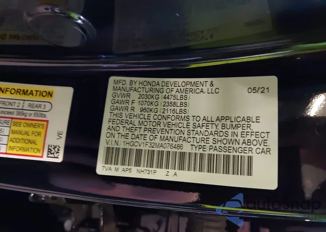 1HGCV1F32MA076486: 44197433