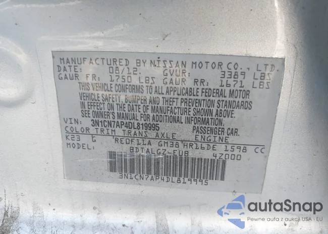 3N1CN7AP4DL819995: 44197618