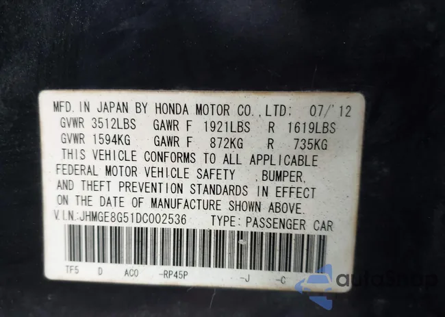 JHMGE8G51DC002536: 44197624