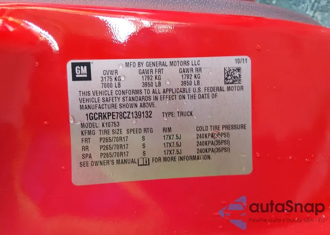 1GCRKPE78CZ139132: 44197661