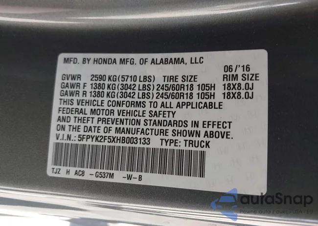 5FPYK2F5XHB003133: 44197696