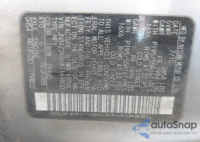 JN8AZ2KR0AT169800: 44197809