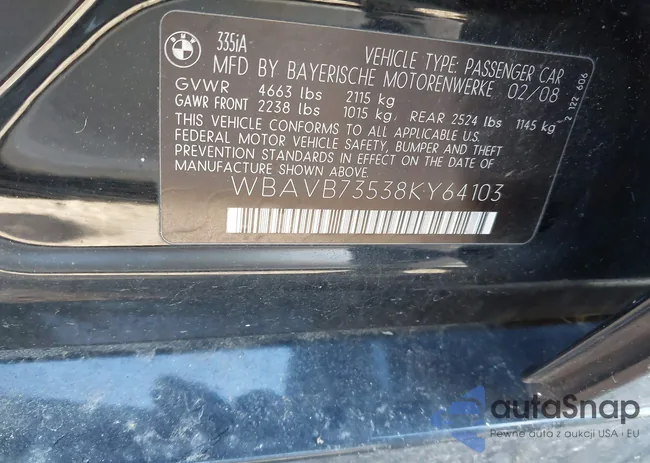 WBAVB73538KY64103: 44197907