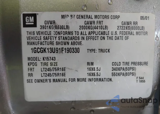 1GCGK13U91F190330: 44197319