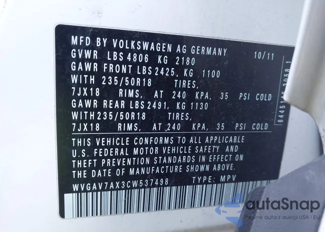 WVGAV7AX3CW537498: 44198563