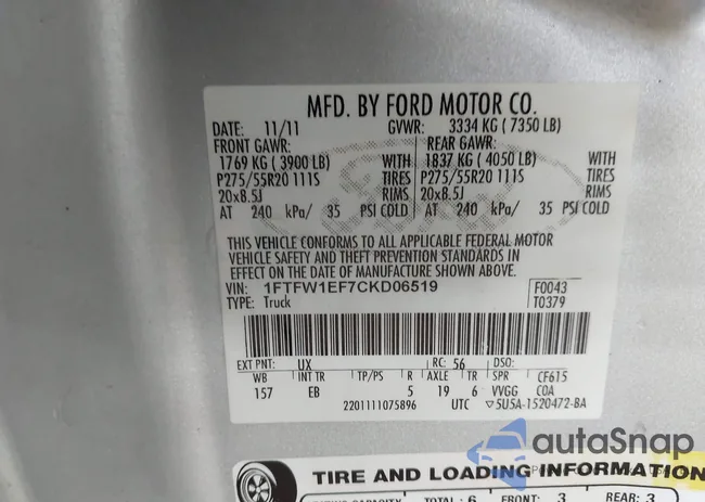 1FTFW1EF7CKD06519: 44198588