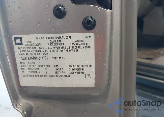 1GKFK16T01J311701: 44198845