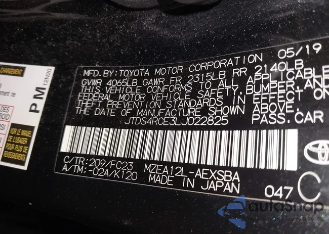 JTDS4RCE3LJ022825: 44198925