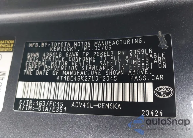 4T1BE46K27U012045: 44198149