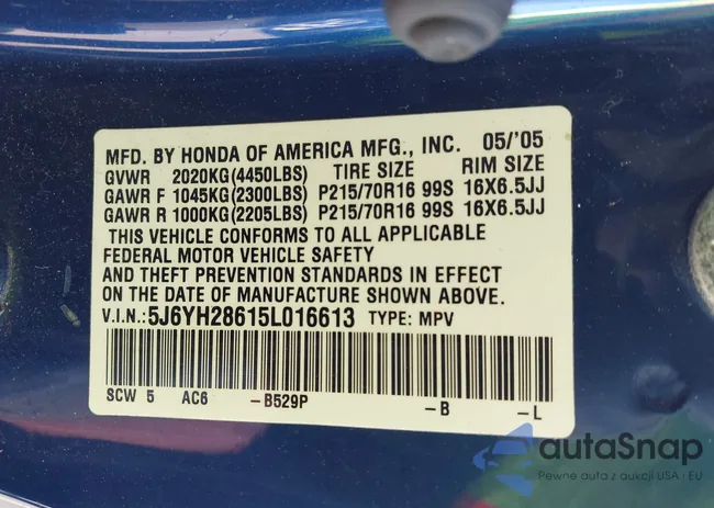 5J6YH28615L016613: 44199688