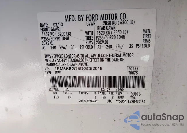 1FM5K8GT6DGC52018: 44199127