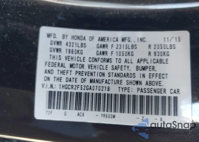 1HGCR2F52GA070218: 44200501